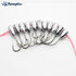 Ten silver fishing hooks with integrated lead weights are arranged in a row, attached to a pink fishing line. The "Rompin" logo is visible in the upper left corner.