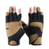 A pair of black and khaki three-finger fishing gloves with exposed fingertips for the thumb, index, and middle fingers.