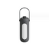 A gray cylindrical LED camping lantern with a white light panel and a foldable black handle is shown against a white background. A rotary switch is visible on the top.