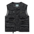 A black breathable mesh utility vest with multiple zippered and flap pockets on the front and a mesh back.
