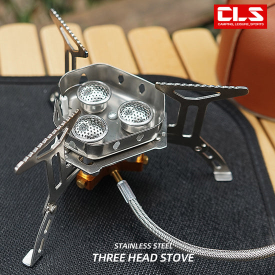 Portable 3-Burner Windproof Camping Stove - Stainless Steel Cooktop for Outdoors