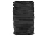 A large spool of black 100-meter 550 military standard 9-core paracord rope.