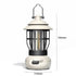 A vintage-style camping lantern with a white top and base, and a black protective cage around a cylindrical light source. A silver carrying handle extends from the top. To the right and below, dimensions "185mm" (height) and "110mm" (base diameter) are indicated. A slider switch on the base shows "OFF" and "ON" positions.
