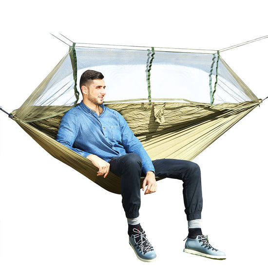 Hamaca de paracaídas para exteriores para 1 o 2 personas, con mosquitera, para acampar, cama colgante para dormir, columpio, silla doble portátil, hamaca verde militar