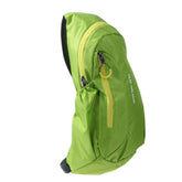 A bright green Planet Gates sports chest bag made of waterproof nylon, featuring a yellow zipper and the words "KEEP WALKING" printed on the side.