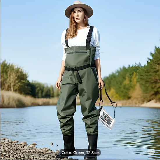 Professional Waterproof Chest Waders | 2-Ply Nylon PVC Fishing & Hunting Waders with Non-Slip Boots