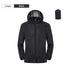  A black unisex lightweight waterproof windbreaker jacket with a hood is shown zipped up against a white background. A small stuff sack of the same black material is visible in the upper right corner. Text at the top indicates "Unisex" and "Black."