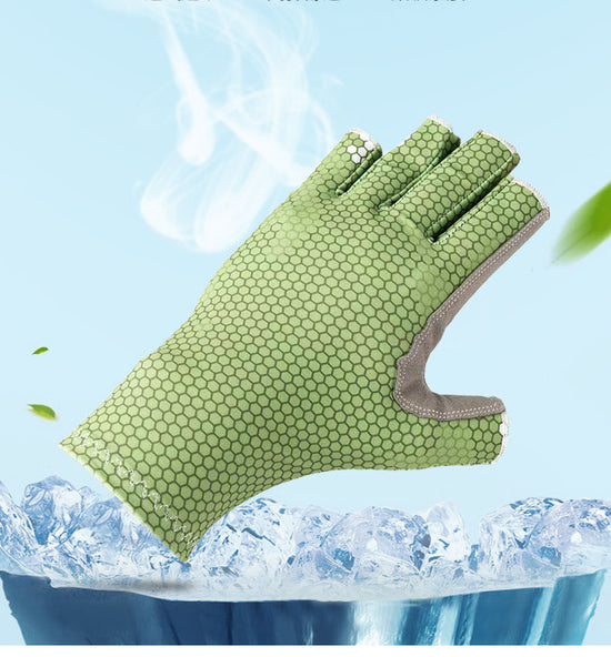 Guantes de pesca, resistentes a los rayos UV y antideslizantes, guantes de medio dedo a prueba de sol para deportes al aire libre de pesca en el mar.