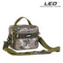 A small, camouflage-patterned square fishing bag with a top handle and an adjustable shoulder strap. The "LEO PROFESSIONAL FISHING" logo is visible at the top.