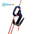 A black ShineTrip aluminum alloy 9-shape buckle is shown attached to an orange and white braided rope against a blurred outdoor background. The buckle is wrapped around the rope in a way that allows for tension adjustment. The ShineTrip logo is visible in the upper left.