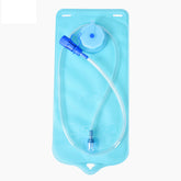 A light blue hydration bladder with a blue screw-top cap, a blue drinking tube, and a blue bite valve with a protective cap. The logo "outdoor LOCAL LION" is printed on the bladder.
