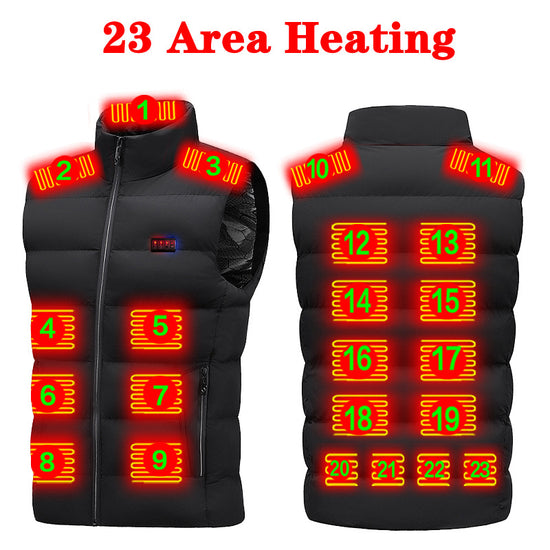 Intelligent 23-Zone USB Electric Heating Vest for Men & Women: Thermal Body Warmer Cotton Jacket for Winter Fishing, Outdoor Work & Leisure - Thickened, Stand-Up Collar, Zipper Closure - Black & Blue Options