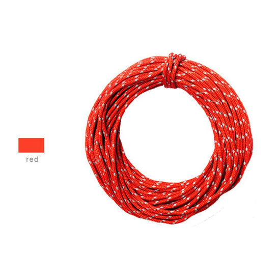 A coiled length of bright red Shine Trip 2.5mm reflective paracord against a white background. A small red square and the word "red" are visible to the left.