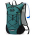 A black Nevorhino lightweight hydration backpack with adjustable straps, a front zippered pocket with an elastic cord, side mesh pockets, and a clear drinking tube with a blue bite valve extending from the shoulder strap. The "NEVORHINO" logo is visible on the side.
